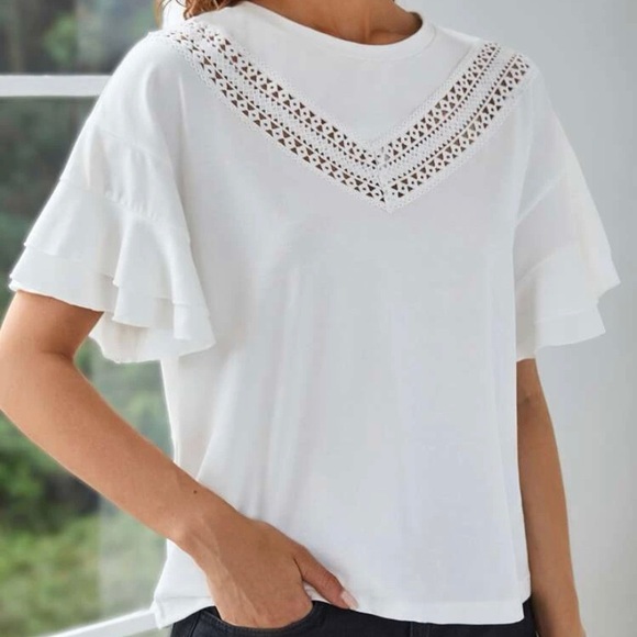 Guipure Lace Ruffle Trim Tee - Picture 5 of 7